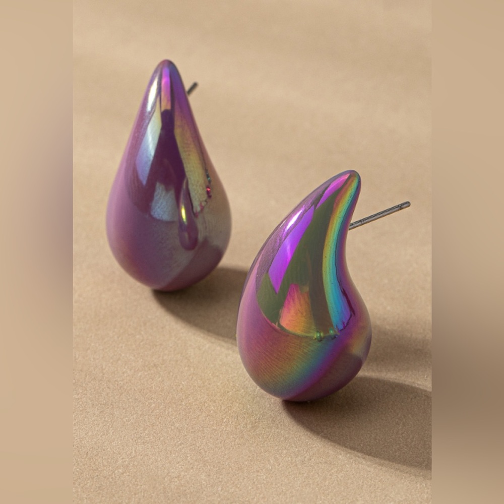 Puffy colored tear drop earrings